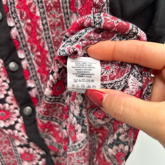 Free People Top XS Western Boho Button Front Red/black Welcome To The Jungle Top - Picture 9 of 12